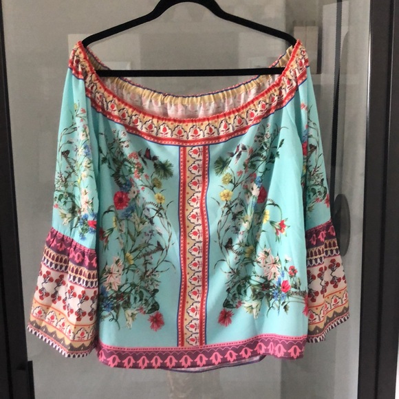 Umgee off shoulder floral peasant style boho boxy blouse XL Tassels - Picture 6 of 9